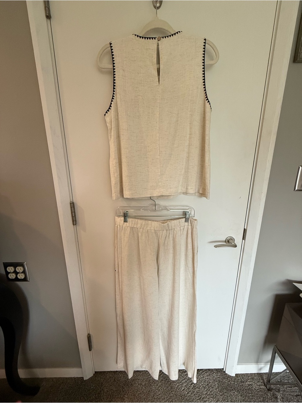 fun 2 fun Cream Two-Piece Wide-Leg Set with Black Trim - Picture 2 of 5